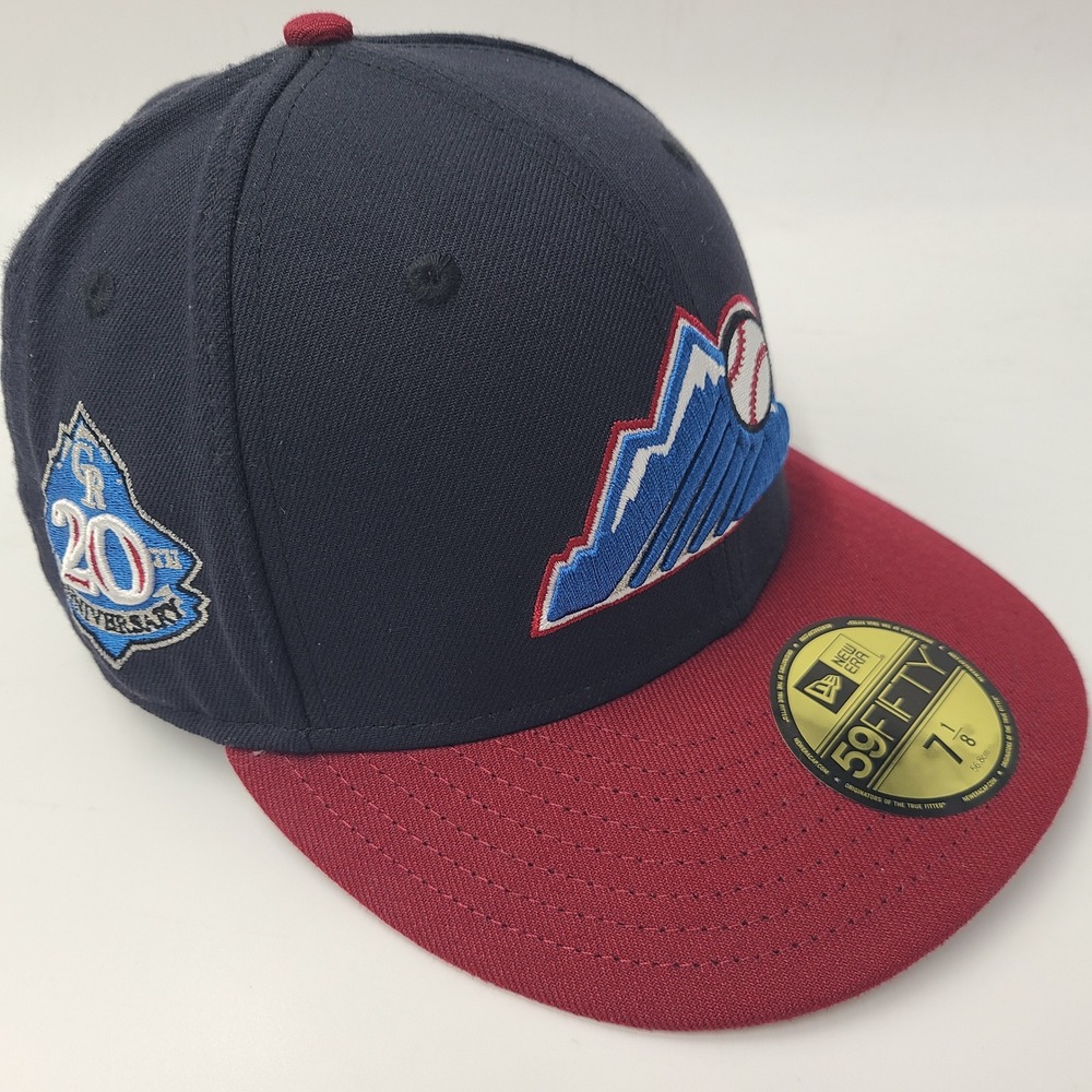 Colorado Rockies Hat Fitted 7 1/8 New Era 59Fifty‎ Blue 20th Anniversary Patch